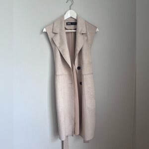 Zara neutral minimal vegan suede sleeveless trench